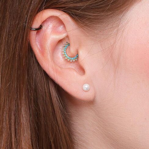 Covet Jewelry Turquoise and CZ Double Lined Bendable Hoops for Ear Cartilage, Daith, Nose Septum and More in Saudi Arabia