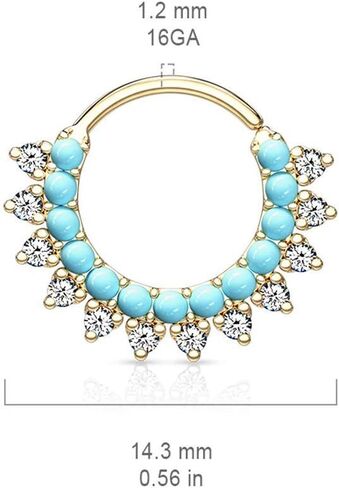 Covet Jewelry Turquoise and CZ Double Lined Bendable Hoops for Ear Cartilage, Daith, Nose Septum and More in Saudi Arabia