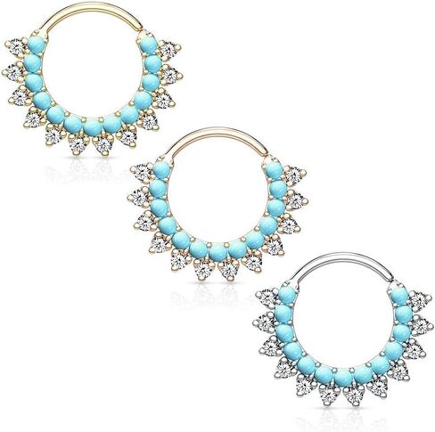 Covet Jewelry Turquoise and CZ Double Lined Bendable Hoops for Ear Cartilage, Daith, Nose Septum and More in Saudi Arabia