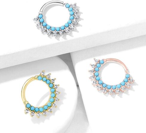 Covet Jewelry Turquoise and CZ Double Lined Bendable Hoops for Ear Cartilage, Daith, Nose Septum and More in Saudi Arabia