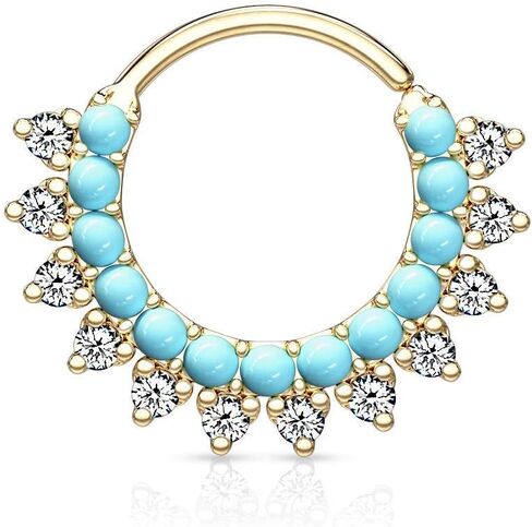 Covet Jewelry Turquoise and CZ Double Lined Bendable Hoops for Ear Cartilage, Daith, Nose Septum and More in Saudi Arabia