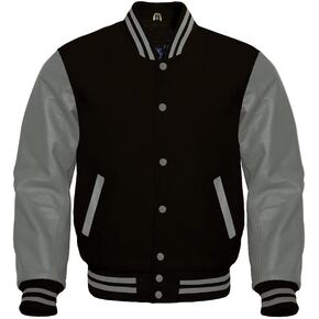 Letterman Base Ball Varsity Jacket College Retro Black Wool Body And Grey Leather Sleeves Jacket in Kuwait