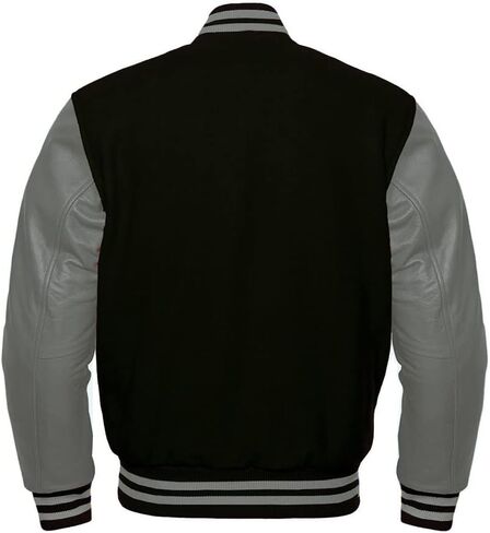 Letterman Base Ball Varsity Jacket College Retro Black Wool Body And Grey Leather Sleeves Jacket in Kuwait
