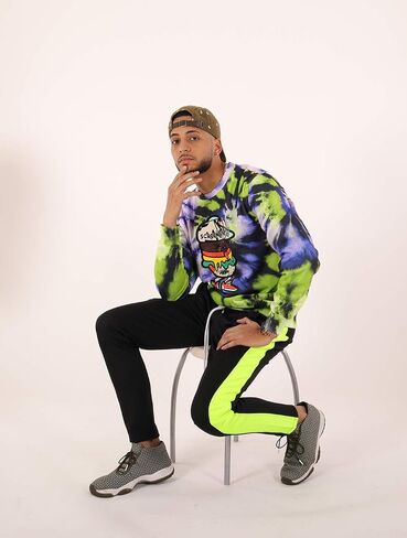 Screenshotbrand Mens Urban Hip Hop Premium Tie Dye Fleece - Pullover Active Urbanwear Street Fashion Crew Neck Sweatshirt in Saudi Arabia