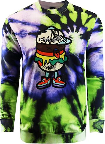 Screenshotbrand Mens Urban Hip Hop Premium Tie Dye Fleece - Pullover Active Urbanwear Street Fashion Crew Neck Sweatshirt in Saudi Arabia
