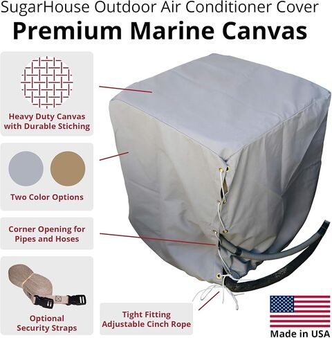 SugarHouse Outdoor Air Conditioner Cover - Premium Marine Canvas - Made in the USA - 7-Year Warranty - 24" x 24" x 24" - Gray in Kuwait