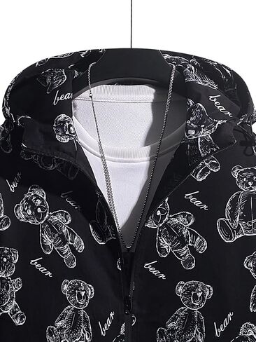 Men Casual Lightweight Printed Zipper Jacket with Drawstring Hood in Saudi Arabia