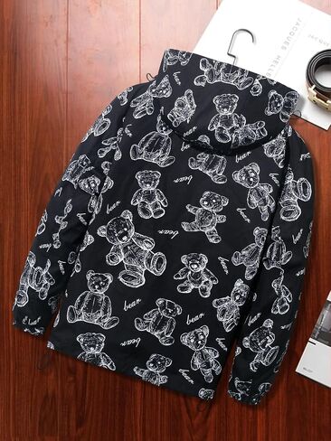 Men Casual Lightweight Printed Zipper Jacket with Drawstring Hood in Saudi Arabia