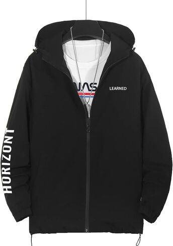 Men Casual Lightweight Printed Zipper Jacket with Drawstring Hood in Saudi Arabia