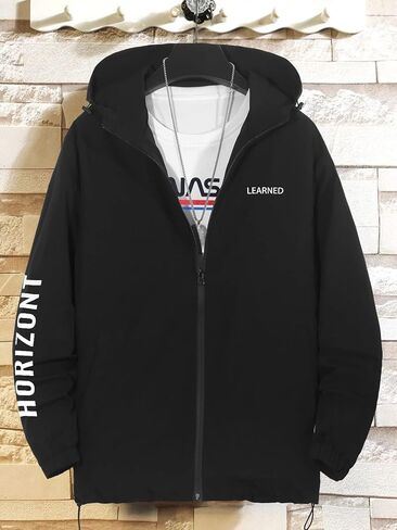 Men Casual Lightweight Printed Zipper Jacket with Drawstring Hood in Saudi Arabia