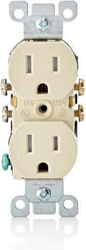 Leviton T5320-I Straight Blade Tamper Resistant Duplex Receptacle, 125 V, 15 A, 2 Pole, 3 Wire, 1 Pack, Ivory in Saudi Arabia