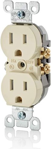 Leviton T5320-I Straight Blade Tamper Resistant Duplex Receptacle, 125 V, 15 A, 2 Pole, 3 Wire, 1 Pack, Ivory in Saudi Arabia