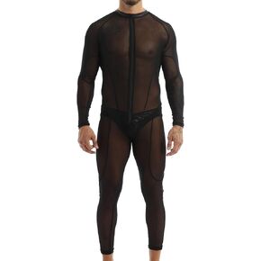 Sholeno Mens Crew Neck Long Sleeve Mesh Bodysuit Leotard Catsuit Singlet Wrestling Underwear in Saudi Arabia