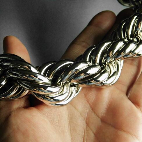 Mens Huge Chain Hollow Rope Necklace 30MM Wide x 30" Inch Silver Tone Hip Hop Rapper Dookie Necklace in Saudi Arabia