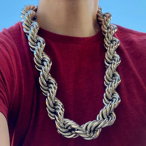Mens Huge Chain Hollow Rope Necklace 30MM Wide x 30" Inch Silver Tone Hip Hop Rapper Dookie Necklace in Saudi Arabia