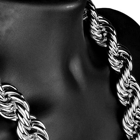 Mens Huge Chain Hollow Rope Necklace 30MM Wide x 30" Inch Silver Tone Hip Hop Rapper Dookie Necklace in Saudi Arabia