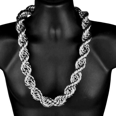 Mens Huge Chain Hollow Rope Necklace 30MM Wide x 30" Inch Silver Tone Hip Hop Rapper Dookie Necklace in Saudi Arabia