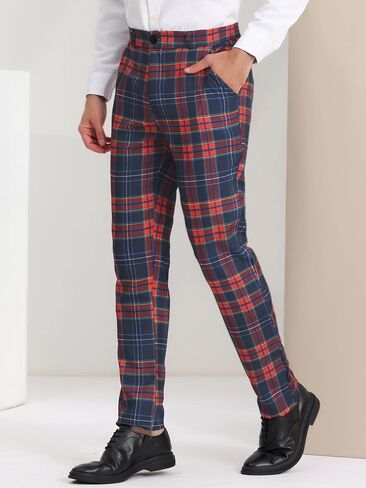 Lars Amadeus Men's Dress Plaid Pants Casual Regular Fit Flat Front Stretch Checked Trousers in Saudi Arabia
