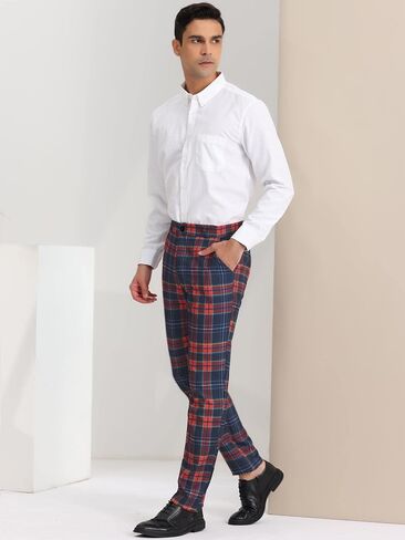 Lars Amadeus Men's Dress Plaid Pants Casual Regular Fit Flat Front Stretch Checked Trousers in Saudi Arabia