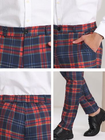 Lars Amadeus Men's Dress Plaid Pants Casual Regular Fit Flat Front Stretch Checked Trousers in Saudi Arabia
