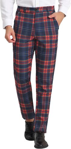 Lars Amadeus Men's Dress Plaid Pants Casual Regular Fit Flat Front Stretch Checked Trousers in Saudi Arabia