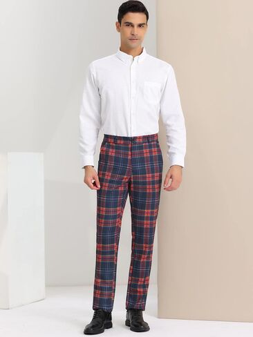 Lars Amadeus Men's Dress Plaid Pants Casual Regular Fit Flat Front Stretch Checked Trousers in Saudi Arabia