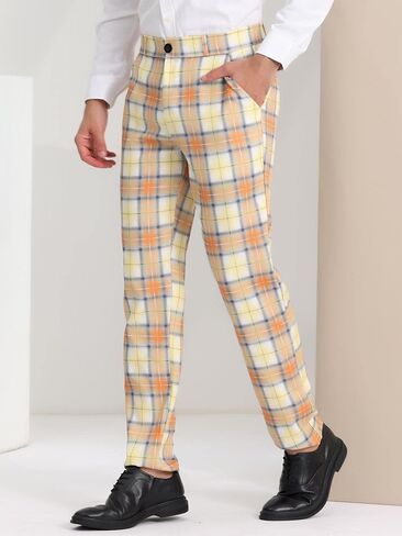 Lars Amadeus Men's Dress Plaid Pants Casual Regular Fit Flat Front Stretch Checked Trousers in Saudi Arabia