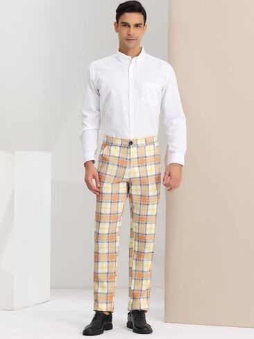 Lars Amadeus Men's Dress Plaid Pants Casual Regular Fit Flat Front Stretch Checked Trousers in Saudi Arabia