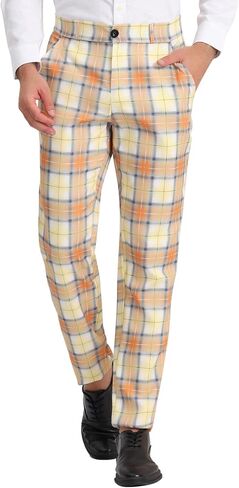 Lars Amadeus Men's Dress Plaid Pants Casual Regular Fit Flat Front Stretch Checked Trousers in Saudi Arabia