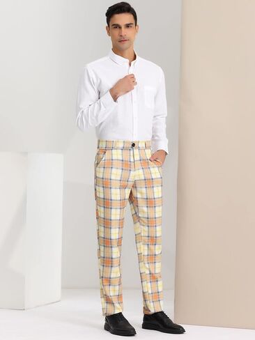 Lars Amadeus Men's Dress Plaid Pants Casual Regular Fit Flat Front Stretch Checked Trousers in Saudi Arabia