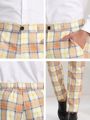 Lars Amadeus Men's Dress Plaid Pants Casual Regular Fit Flat Front Stretch Checked Trousers in Saudi Arabia