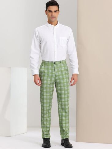Lars Amadeus Men's Dress Plaid Pants Casual Regular Fit Flat Front Stretch Checked Trousers in Saudi Arabia