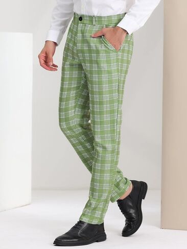 Lars Amadeus Men's Dress Plaid Pants Casual Regular Fit Flat Front Stretch Checked Trousers in Saudi Arabia