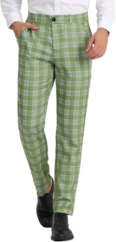 Lars Amadeus Men's Dress Plaid Pants Casual Regular Fit Flat Front Stretch Checked Trousers in Saudi Arabia