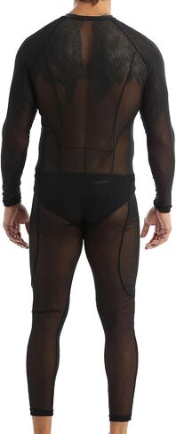 Sholeno Mens Crew Neck Long Sleeve Mesh Bodysuit Leotard Catsuit Singlet Wrestling Underwear in Saudi Arabia