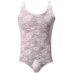 Men's Tight Stretch Lace Sexy Bodysuit Sheer Leotard Sleeveless Singlet One Piece See Through Floral Nightwear in Saudi Arabia