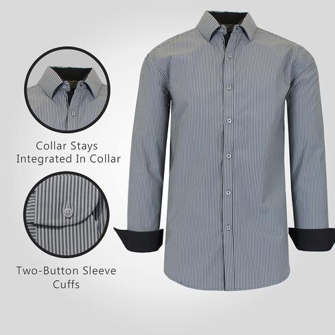 Galaxy by Harvic Men's Long Sleeve Pinstripe Dress Shirt, Cotton Polyester Slim Fit Shirt for Business Casual Outdoors(S-3XL) in Kuwait