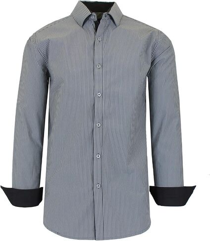 Galaxy by Harvic Men's Long Sleeve Pinstripe Dress Shirt, Cotton Polyester Slim Fit Shirt for Business Casual Outdoors(S-3XL) in Kuwait
