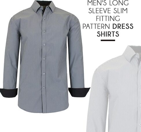Galaxy by Harvic Men's Long Sleeve Pinstripe Dress Shirt, Cotton Polyester Slim Fit Shirt for Business Casual Outdoors(S-3XL) in Kuwait