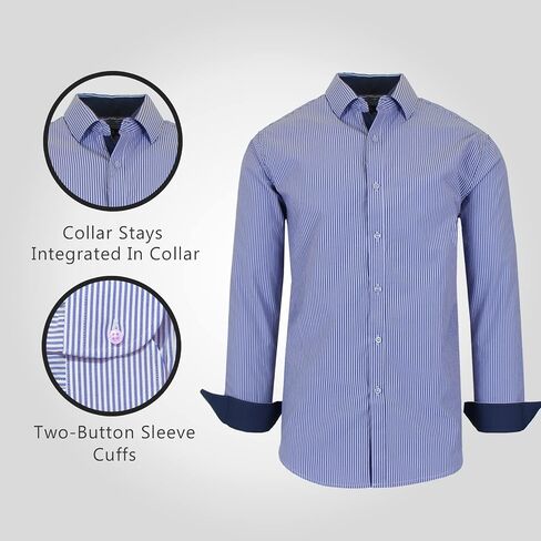 Galaxy by Harvic Men's Long Sleeve Pinstripe Dress Shirt, Cotton Polyester Slim Fit Shirt for Business Casual Outdoors(S-3XL) in Kuwait
