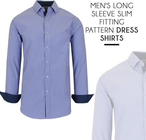 Galaxy by Harvic Men's Long Sleeve Pinstripe Dress Shirt, Cotton Polyester Slim Fit Shirt for Business Casual Outdoors(S-3XL) in Kuwait
