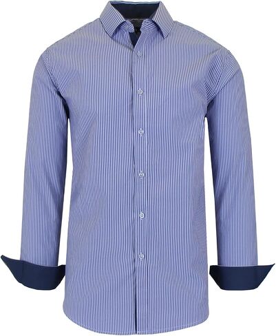 Galaxy by Harvic Men's Long Sleeve Pinstripe Dress Shirt, Cotton Polyester Slim Fit Shirt for Business Casual Outdoors(S-3XL) in Kuwait