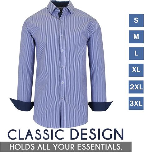 Galaxy by Harvic Men's Long Sleeve Pinstripe Dress Shirt, Cotton Polyester Slim Fit Shirt for Business Casual Outdoors(S-3XL) in Kuwait