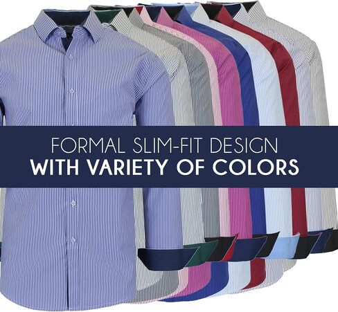 Galaxy by Harvic Men's Long Sleeve Pinstripe Dress Shirt, Cotton Polyester Slim Fit Shirt for Business Casual Outdoors(S-3XL) in Kuwait