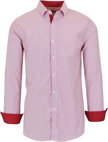 Galaxy by Harvic Men's Long Sleeve Pinstripe Dress Shirt, Cotton Polyester Slim Fit Shirt for Business Casual Outdoors(S-3XL) in Kuwait