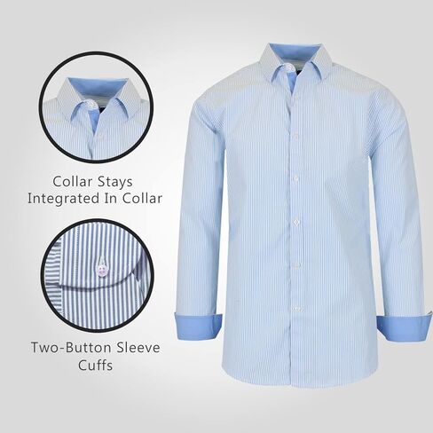 Galaxy by Harvic Men's Long Sleeve Pinstripe Dress Shirt, Cotton Polyester Slim Fit Shirt for Business Casual Outdoors(S-3XL) in Kuwait