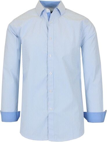 Galaxy by Harvic Men's Long Sleeve Pinstripe Dress Shirt, Cotton Polyester Slim Fit Shirt for Business Casual Outdoors(S-3XL) in Kuwait