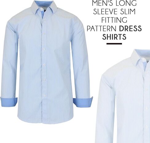 Galaxy by Harvic Men's Long Sleeve Pinstripe Dress Shirt, Cotton Polyester Slim Fit Shirt for Business Casual Outdoors(S-3XL) in Kuwait