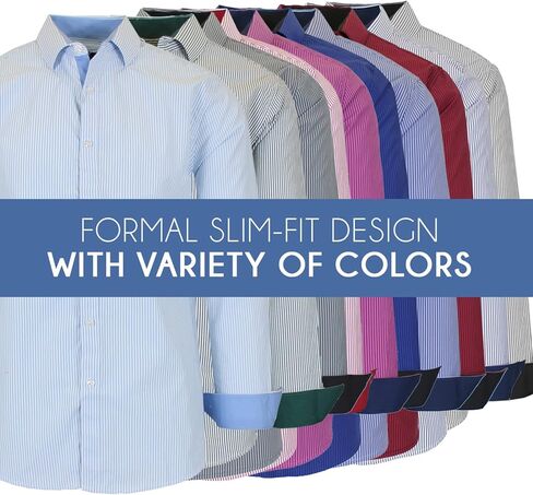 Galaxy by Harvic Men's Long Sleeve Pinstripe Dress Shirt, Cotton Polyester Slim Fit Shirt for Business Casual Outdoors(S-3XL) in Kuwait