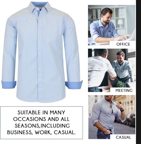 Galaxy by Harvic Men's Long Sleeve Pinstripe Dress Shirt, Cotton Polyester Slim Fit Shirt for Business Casual Outdoors(S-3XL) in Kuwait